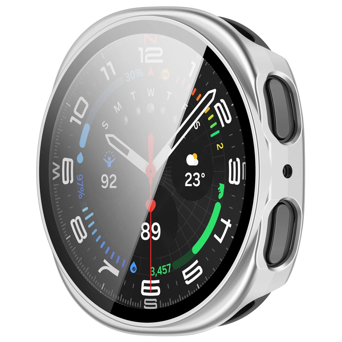 Schutzhülle mit Glas für Samsung Galaxy Watch 8 40 mm, Bizon Case+Glass Watch, Satin Silbern