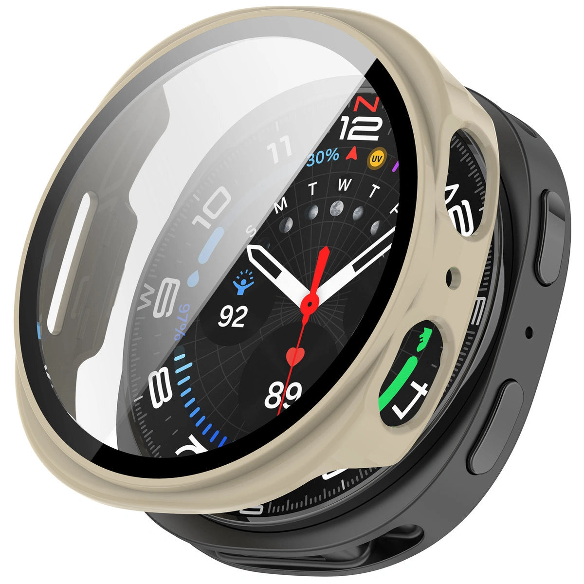 Schutzhülle mit Glas für Samsung Galaxy Watch 8 44 mm, Bizon Case Watch Adamo, Beige
