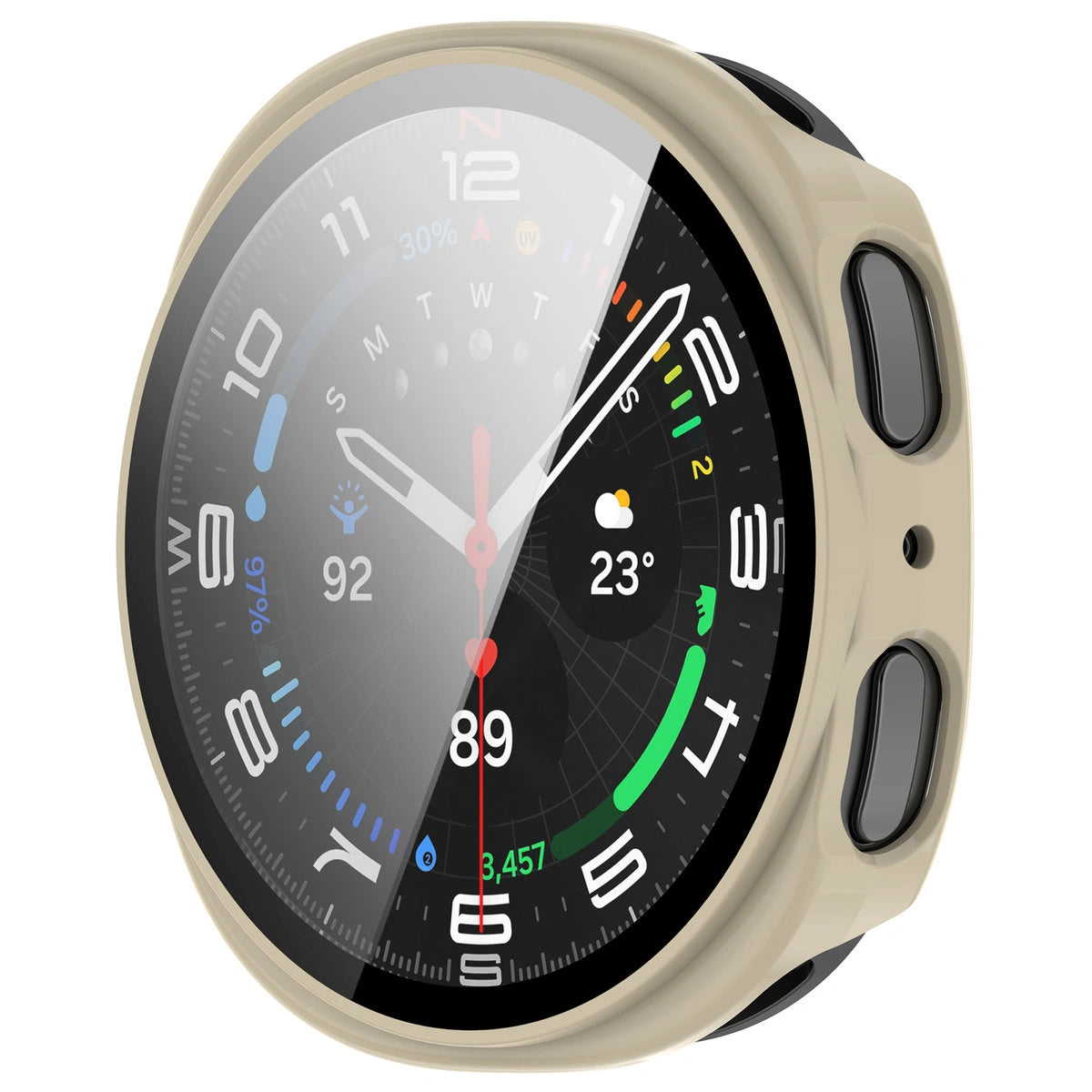 Schutzhülle mit Glas für Samsung Galaxy Watch 8 44 mm, Bizon Case Watch Adamo, Beige