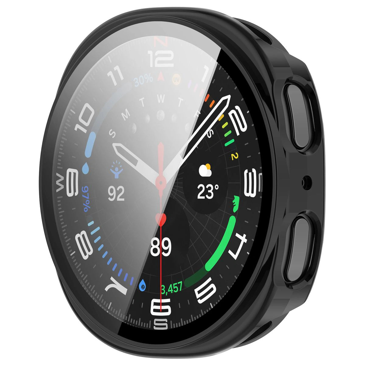 Schutzhülle mit Glas für Samsung Galaxy Watch 8 44 mm, Bizon Case Watch Adamo, Schwarz