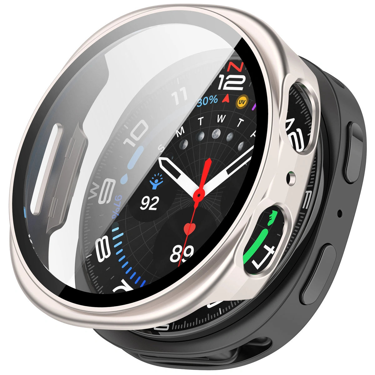 Schutzhülle mit Glas für Samsung Galaxy Watch 8 44 mm, Bizon Case Watch Adamo, Champagner
