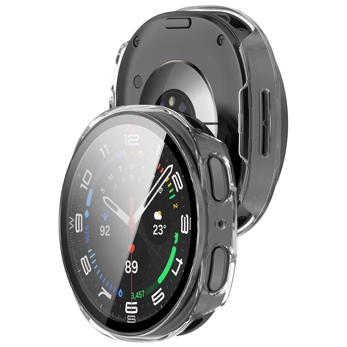 Schutzhülle mit Glas für Samsung Galaxy Watch 8 44 mm, Bizon Case Watch Adamo, Transparent
