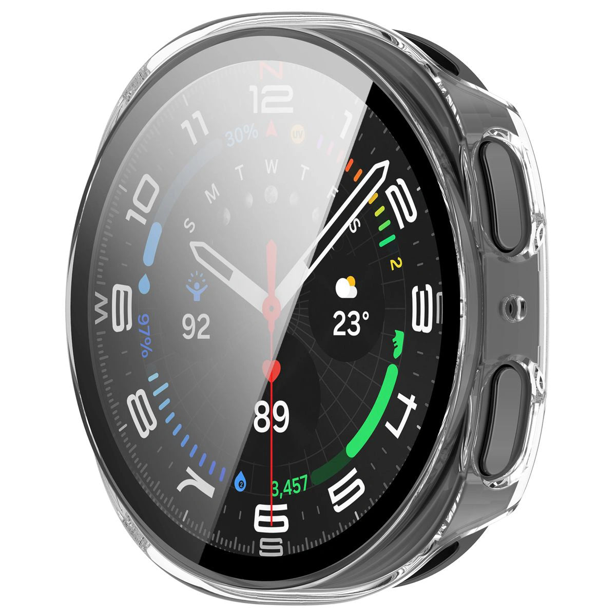 Schutzhülle mit Glas für Samsung Galaxy Watch 8 44 mm, Bizon Case Watch Adamo, Transparent