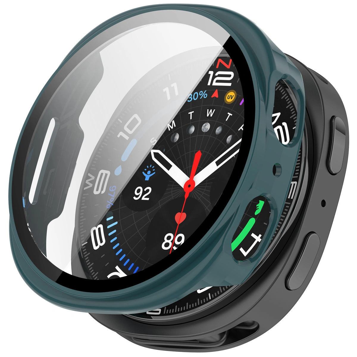 Schutzhülle mit Glas für Samsung Galaxy Watch 8 44 mm, Bizon Case Watch Adamo, Grün
