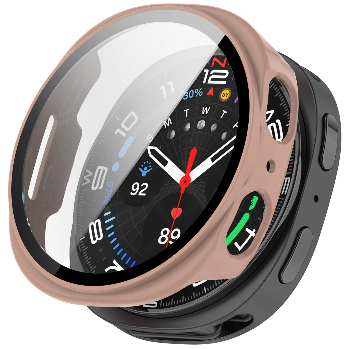 Schutzhülle mit Glas für Samsung Galaxy Watch 8 44 mm, Bizon Case Watch Adamo, Rosa