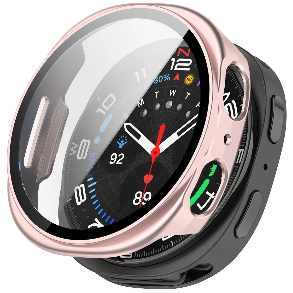 Schutzhülle mit Glas für Samsung Galaxy Watch 8 44 mm, Bizon Case Watch Adamo, Satin Rosa