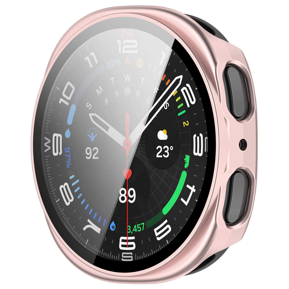 Schutzhülle mit Glas für Samsung Galaxy Watch 8 44 mm, Bizon Case Watch Adamo, Satin Rosa