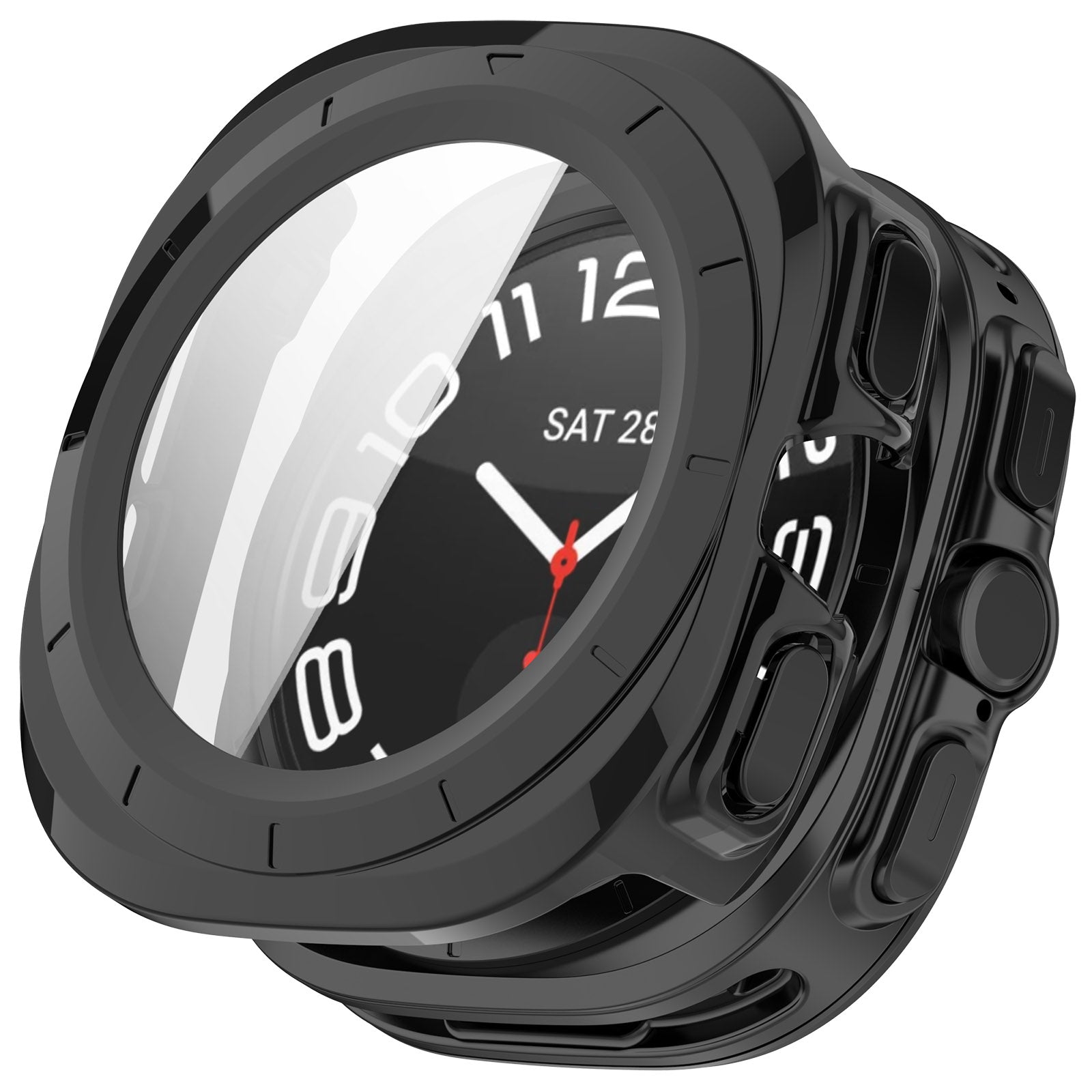 Schutzhülle mit Glas für Galaxy Watch Ultra 2 / Ultra, Bizon Case+Glass Watch, Schwarz
