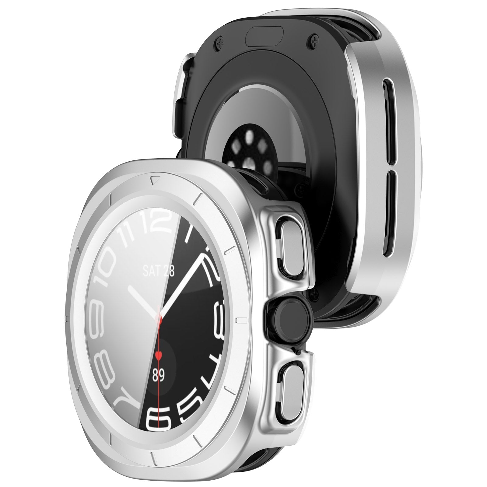 Schutzhülle mit Glas für Galaxy Watch Ultra 2 / 1, Bizon Case+Glass Watch, satiniertes Silbern