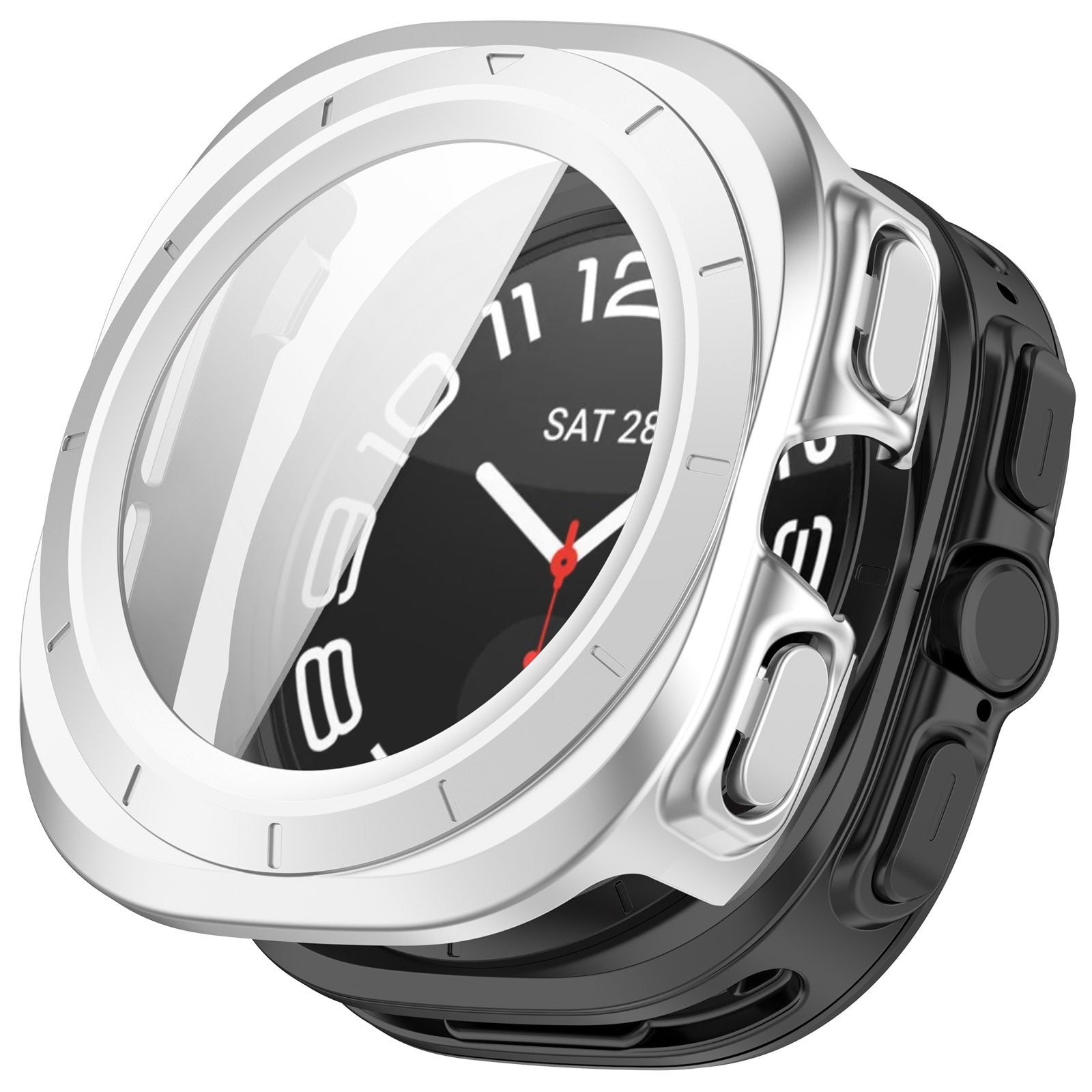 Schutzhülle mit Glas für Galaxy Watch Ultra 2 / 1, Bizon Case+Glass Watch, satiniertes Silbern