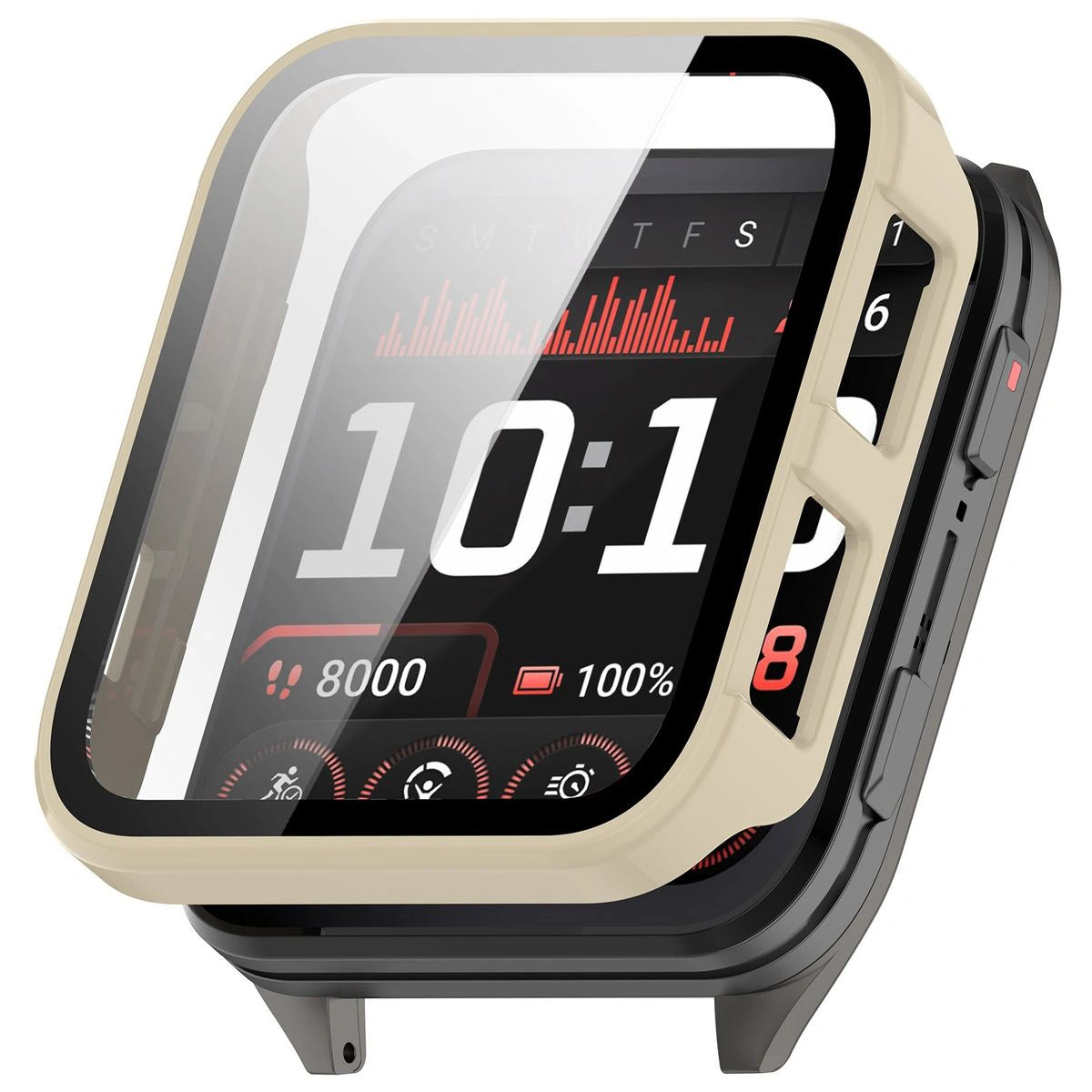 Schutzhülle mit Glas für Garmin Venu X1, Bizon Case+Glass Watch, Beige