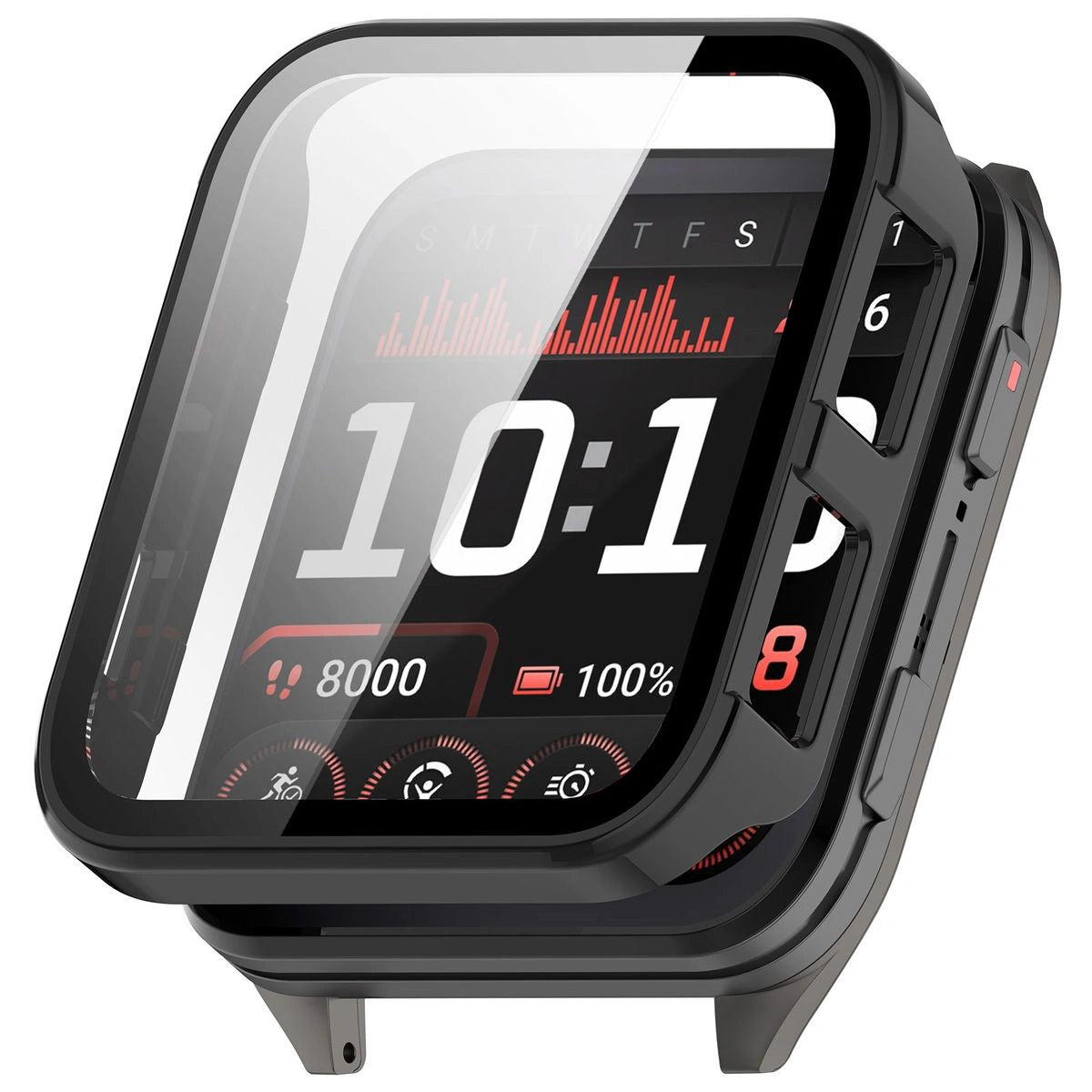 Schutzhülle mit Glas für Garmin Venu X1, Bizon Case+Glass Watch, Schwarz