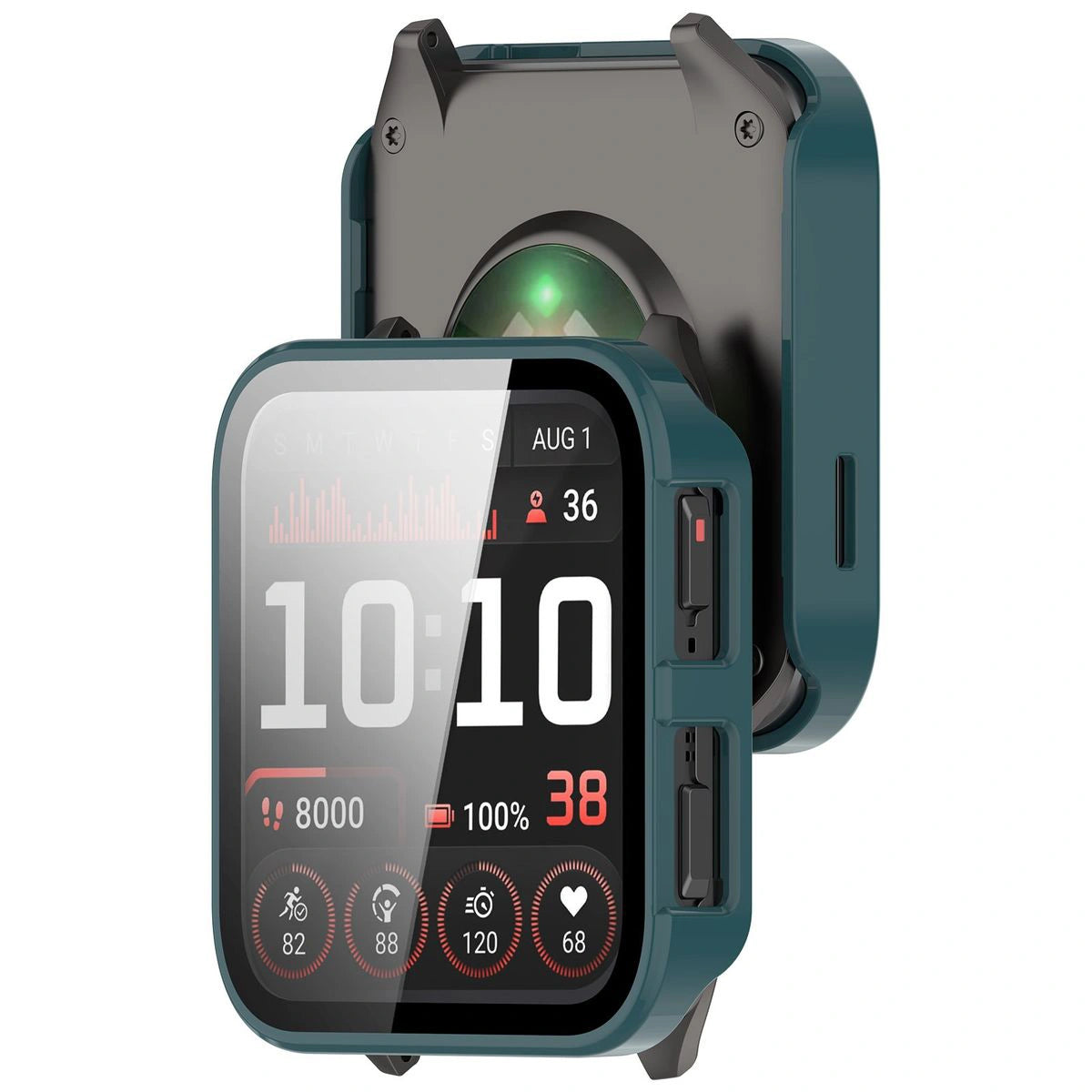 Schutzhülle mit Glas für Garmin Venu X1, Bizon Case+Glass Watch, Grün