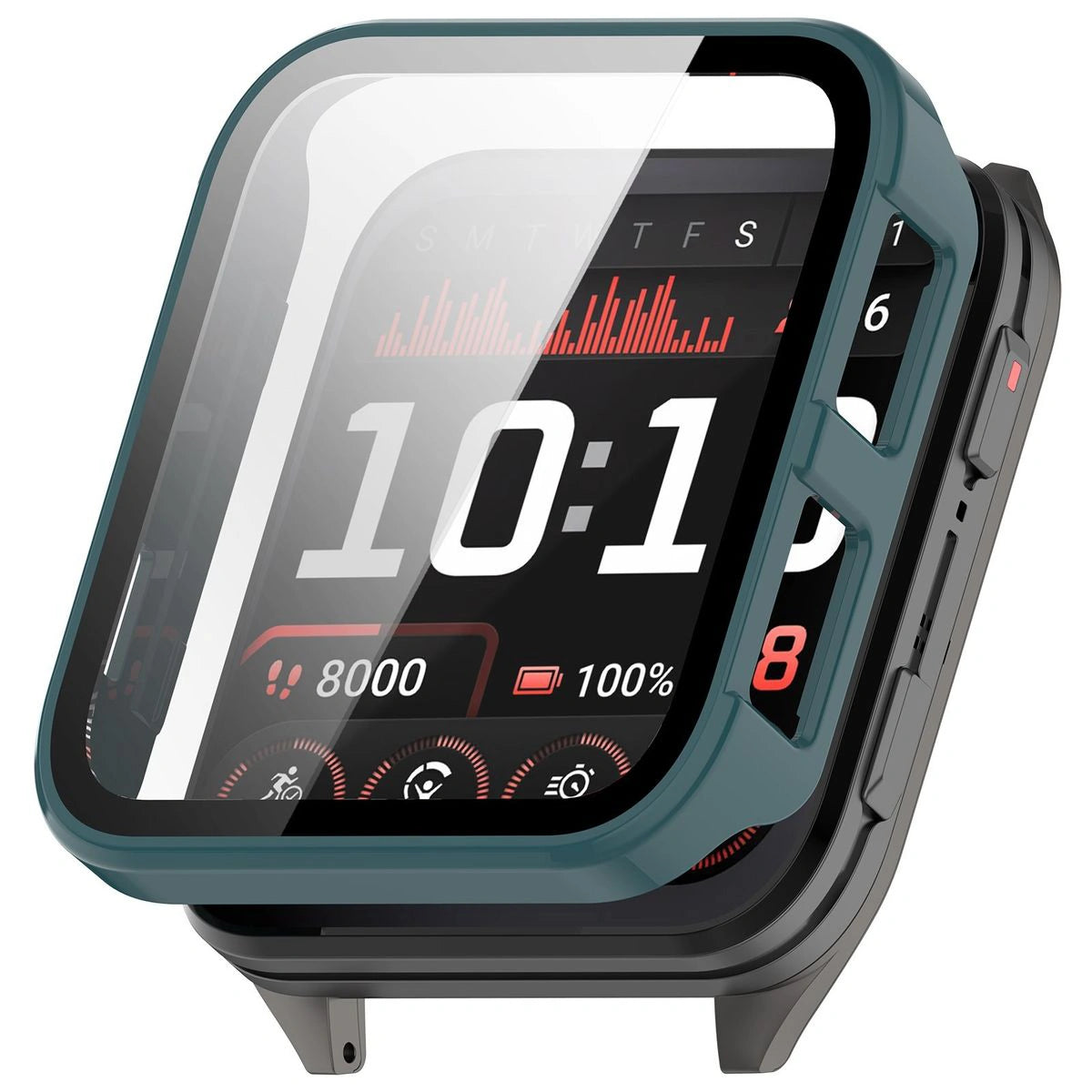 Schutzhülle mit Glas für Garmin Venu X1, Bizon Case+Glass Watch, Grün