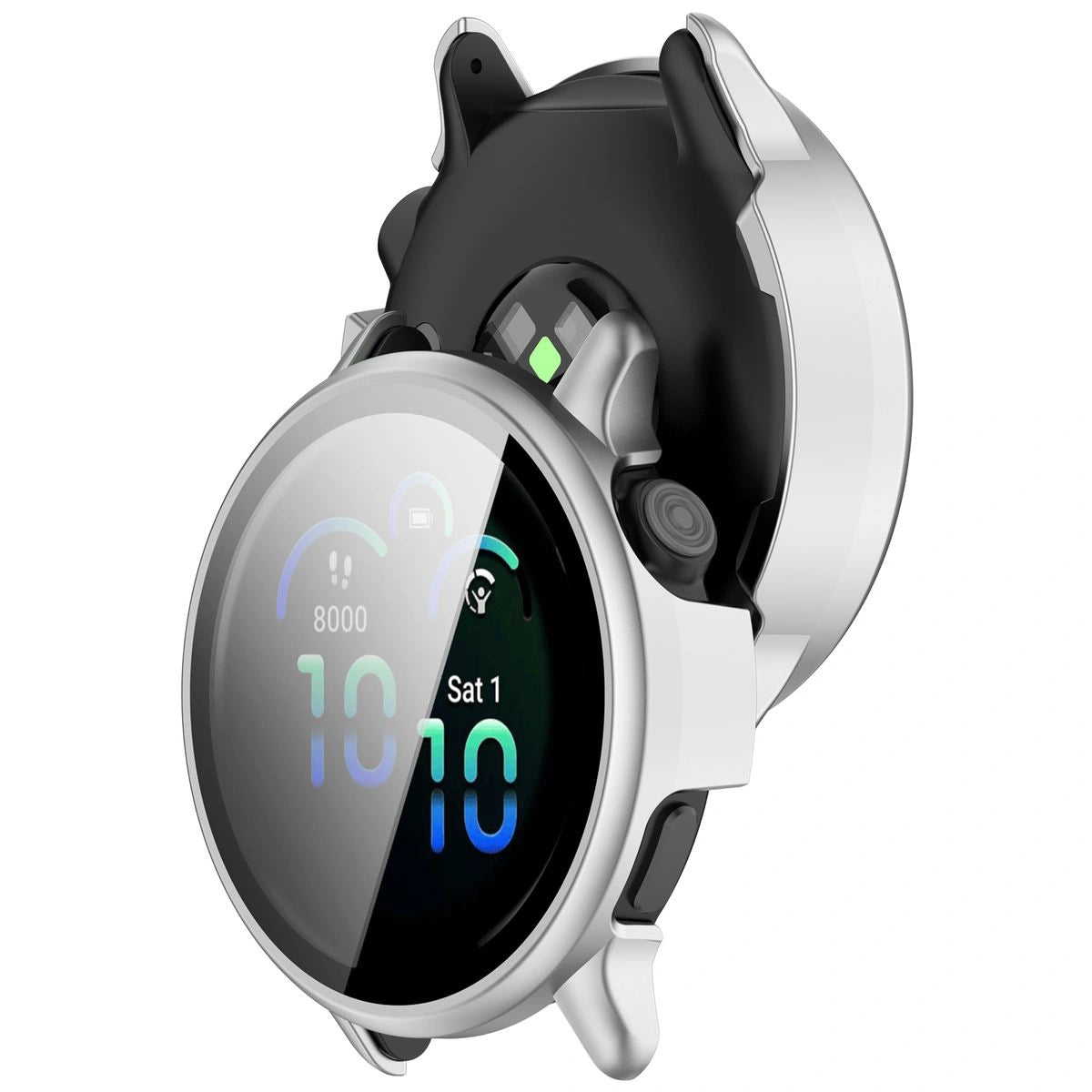 Schutzhülle mit Glas für Garmin Vivoactive 6, Bizon Case+Glass Watch, satiniertes Silbern