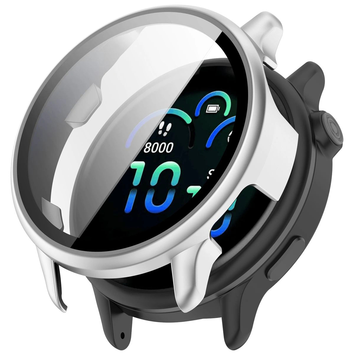 Schutzhülle mit Glas für Garmin Vivoactive 6, Bizon Case+Glass Watch, satiniertes Silbern