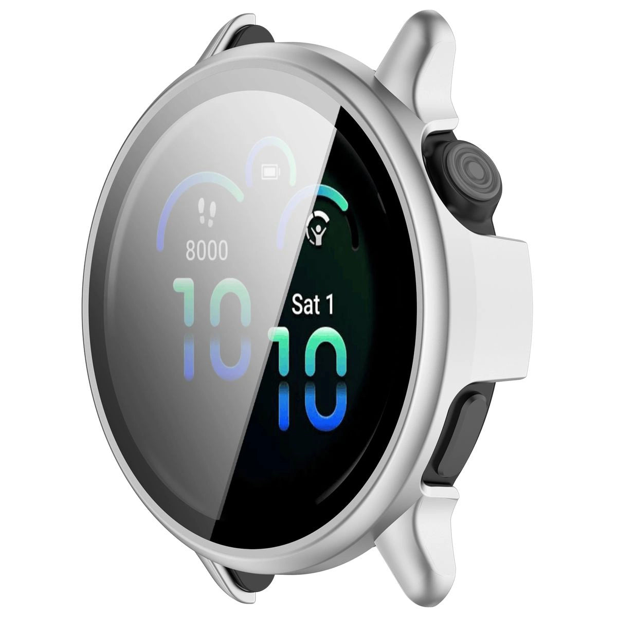 Schutzhülle mit Glas für Garmin Vivoactive 6, Bizon Case+Glass Watch, satiniertes Silbern