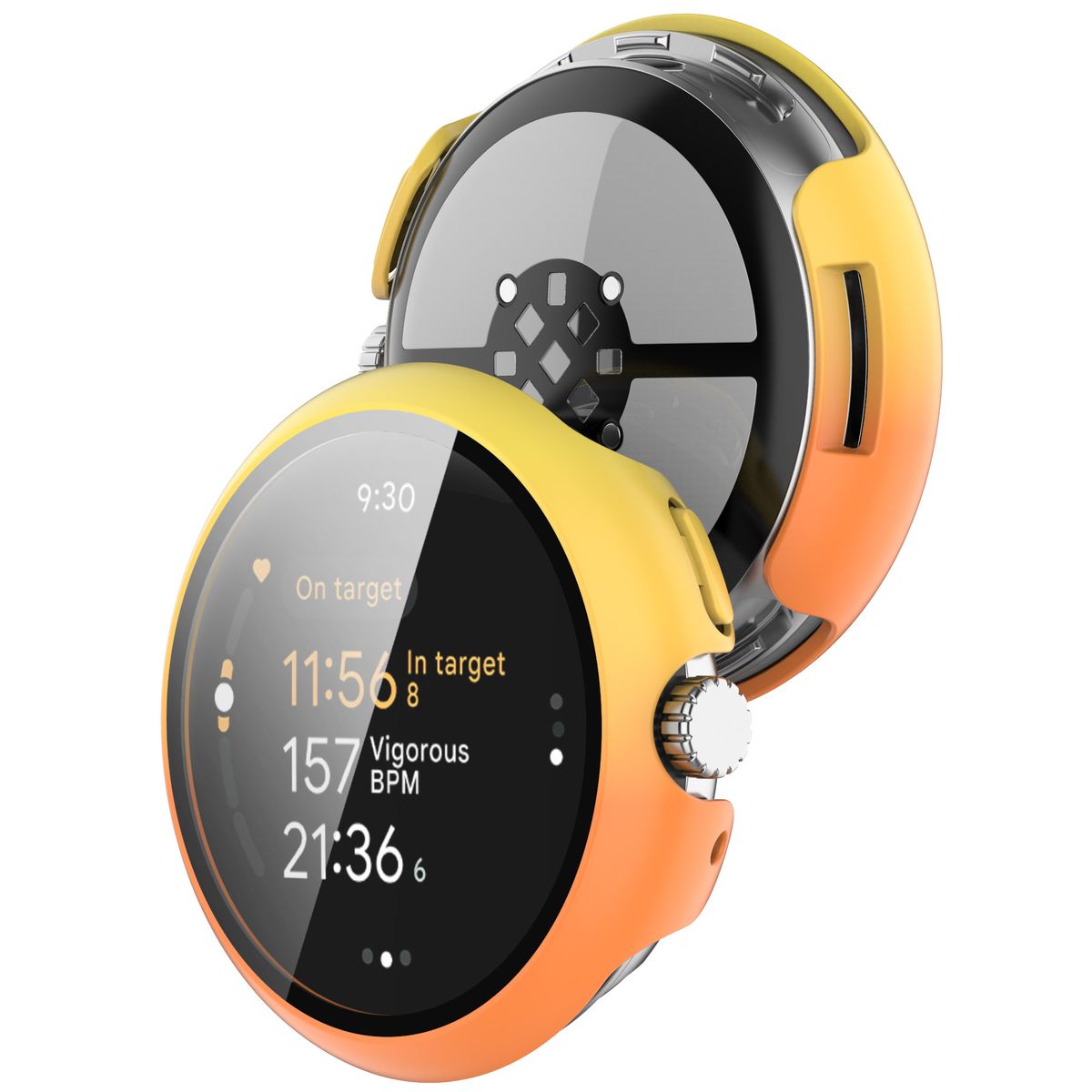 Schutzhülle mit Glas für Google Pixel Watch 3 41mm, Bizon Case Watch Adamo, Gelb-Orange
