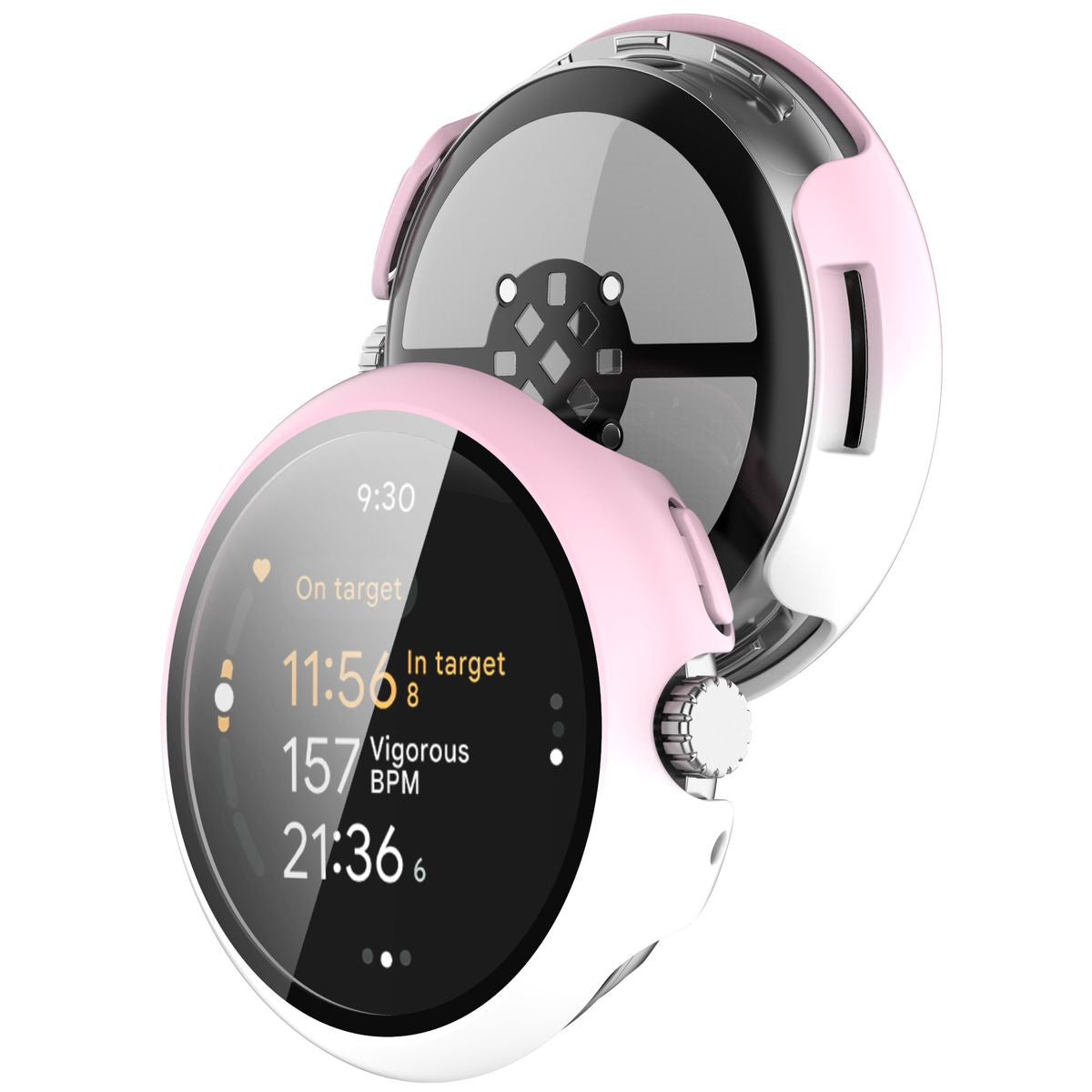 Schutzhülle mit Glas für Google Pixel Watch 3 41mm, Bizon Case Watch Adamo, Weiß-Rosa