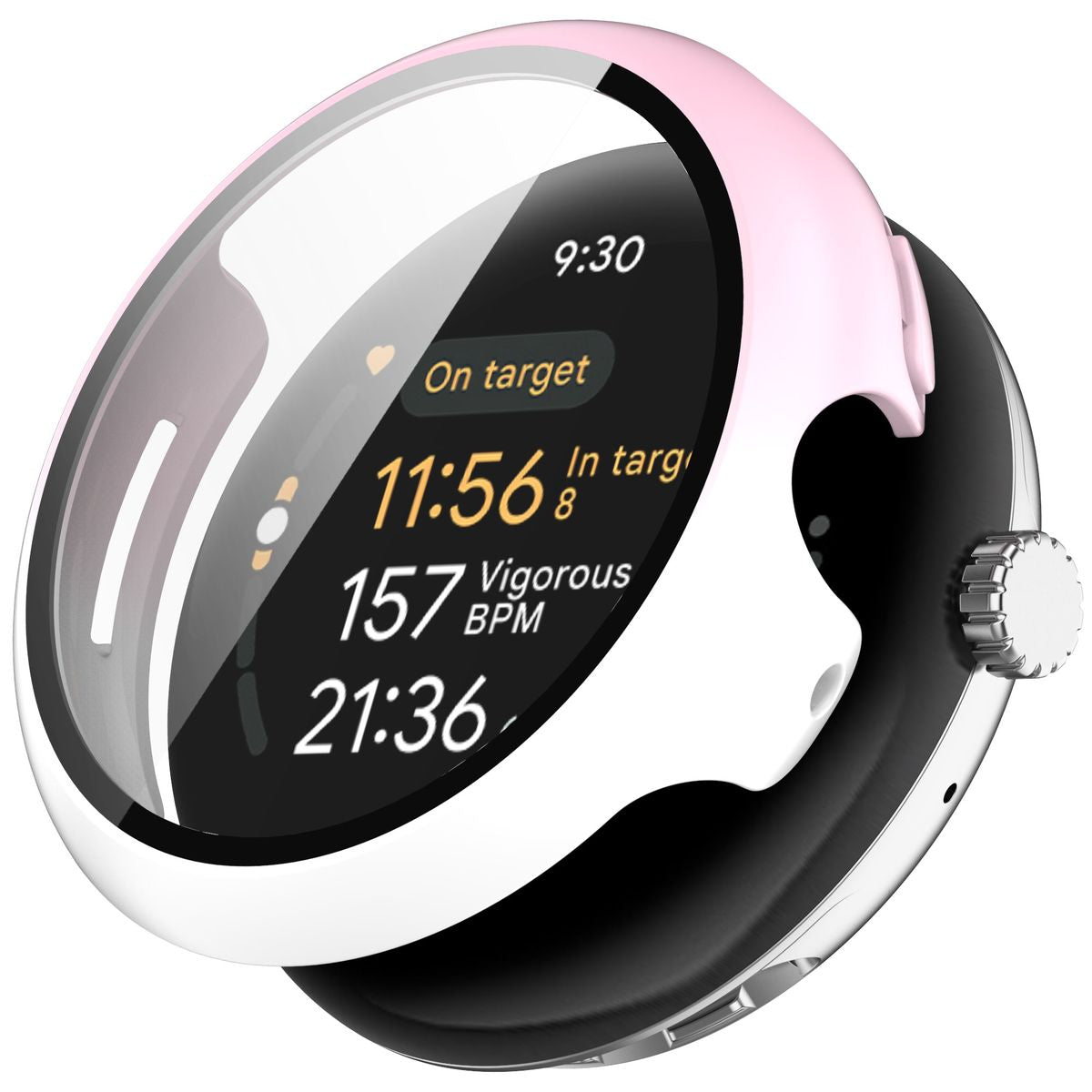 Schutzhülle mit Glas für Google Pixel Watch 3 41mm, Bizon Case Watch Adamo, Weiß-Rosa