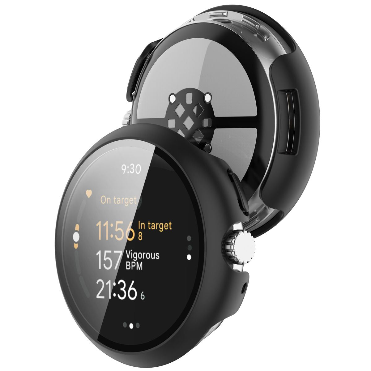 Schutzhülle mit Glas für Google Pixel Watch 3 45mm, Bizon Case Watch Adamo, Schwarz