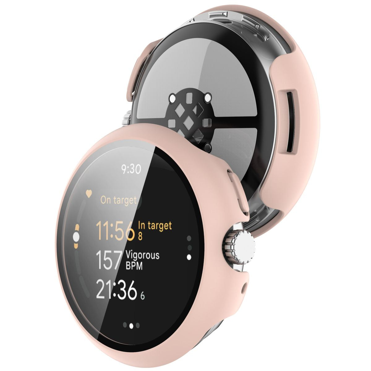 Schutzhülle mit Glas für Google Pixel Watch 3 45mm, Bizon Case Watch Adamo, Rosa