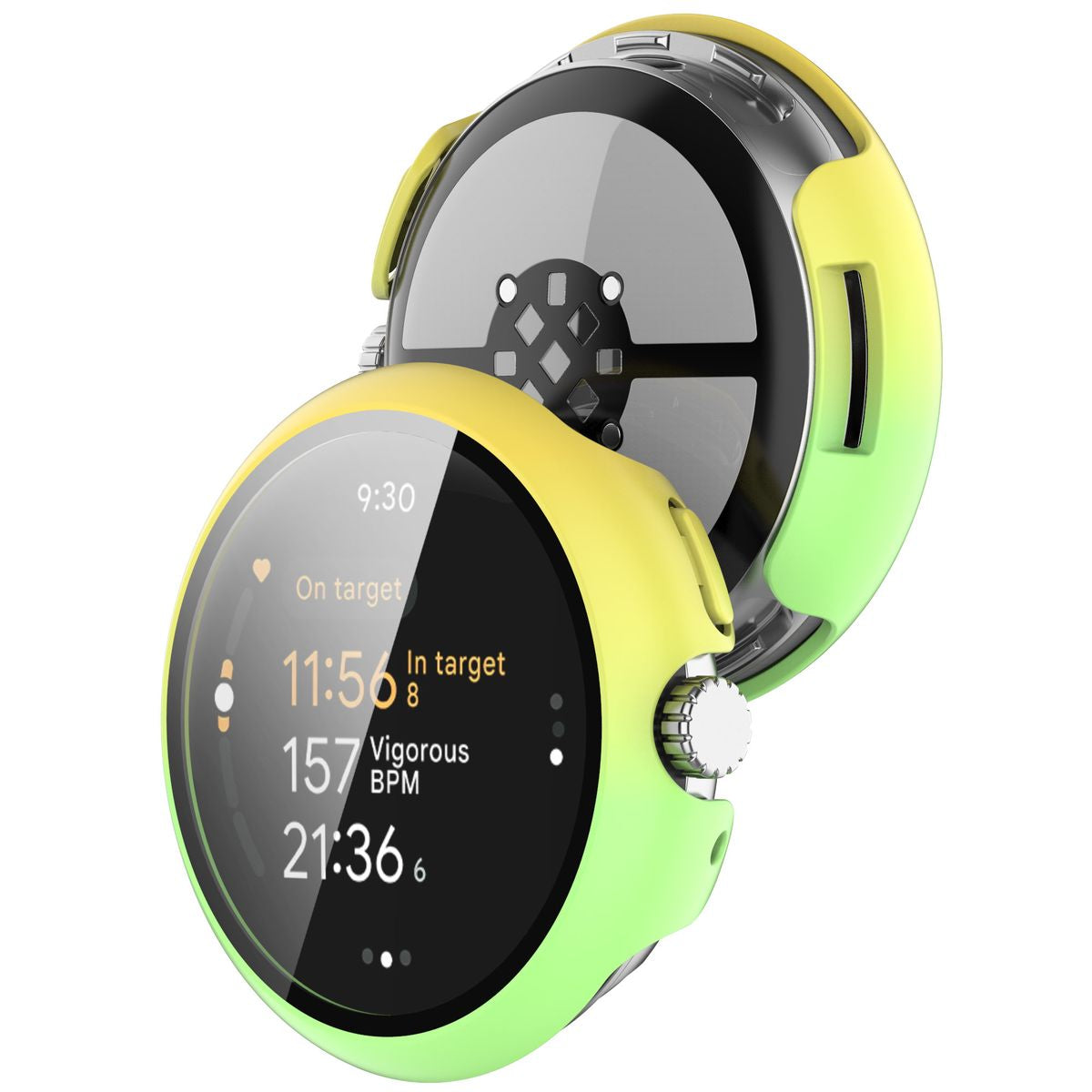 Schutzhülle mit Glas für Google Pixel Watch 3 45mm, Bizon Case Watch Adamo, Gelbgrün