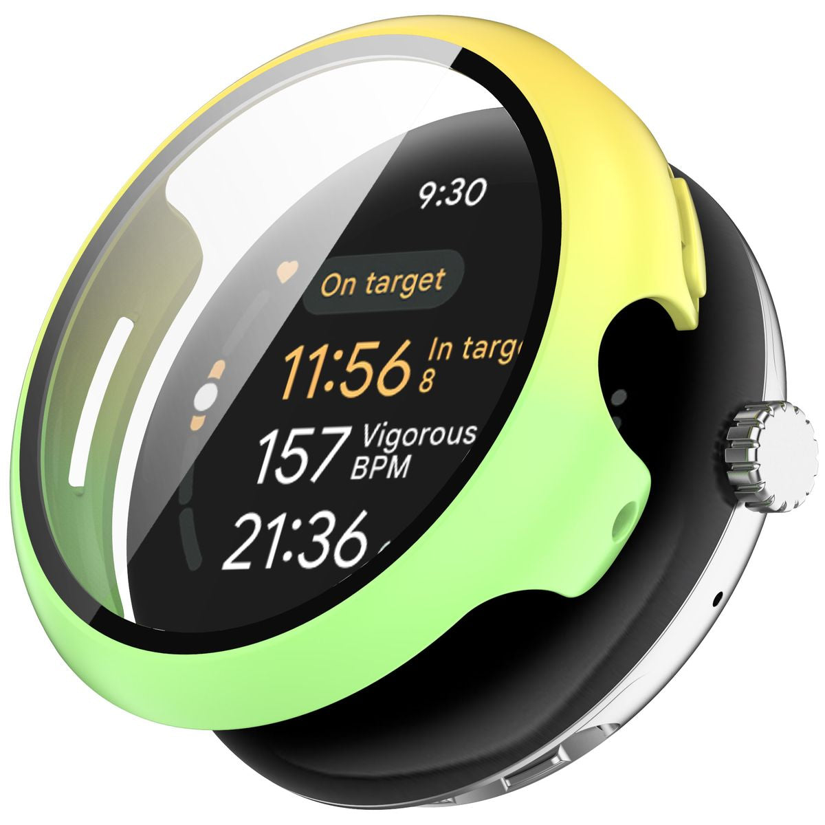 Schutzhülle mit Glas für Google Pixel Watch 3 45mm, Bizon Case Watch Adamo, Gelbgrün