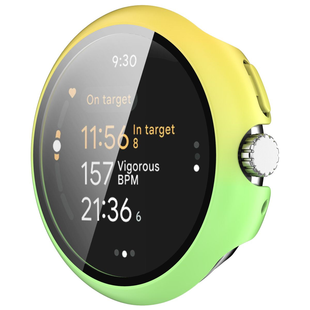 Schutzhülle mit Glas für Google Pixel Watch 3 45mm, Bizon Case Watch Adamo, Gelbgrün