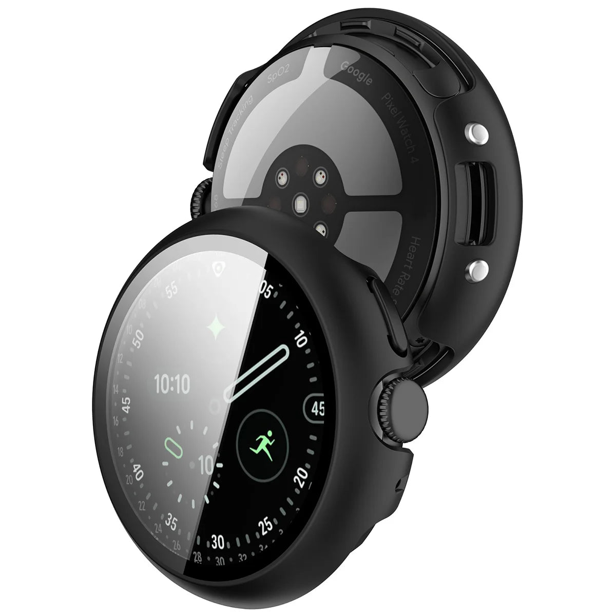 Schutzhülle mit Glas für Google Pixel Watch 4 41 mm, Bizon Case Watch Adamo, Matte Schwarz