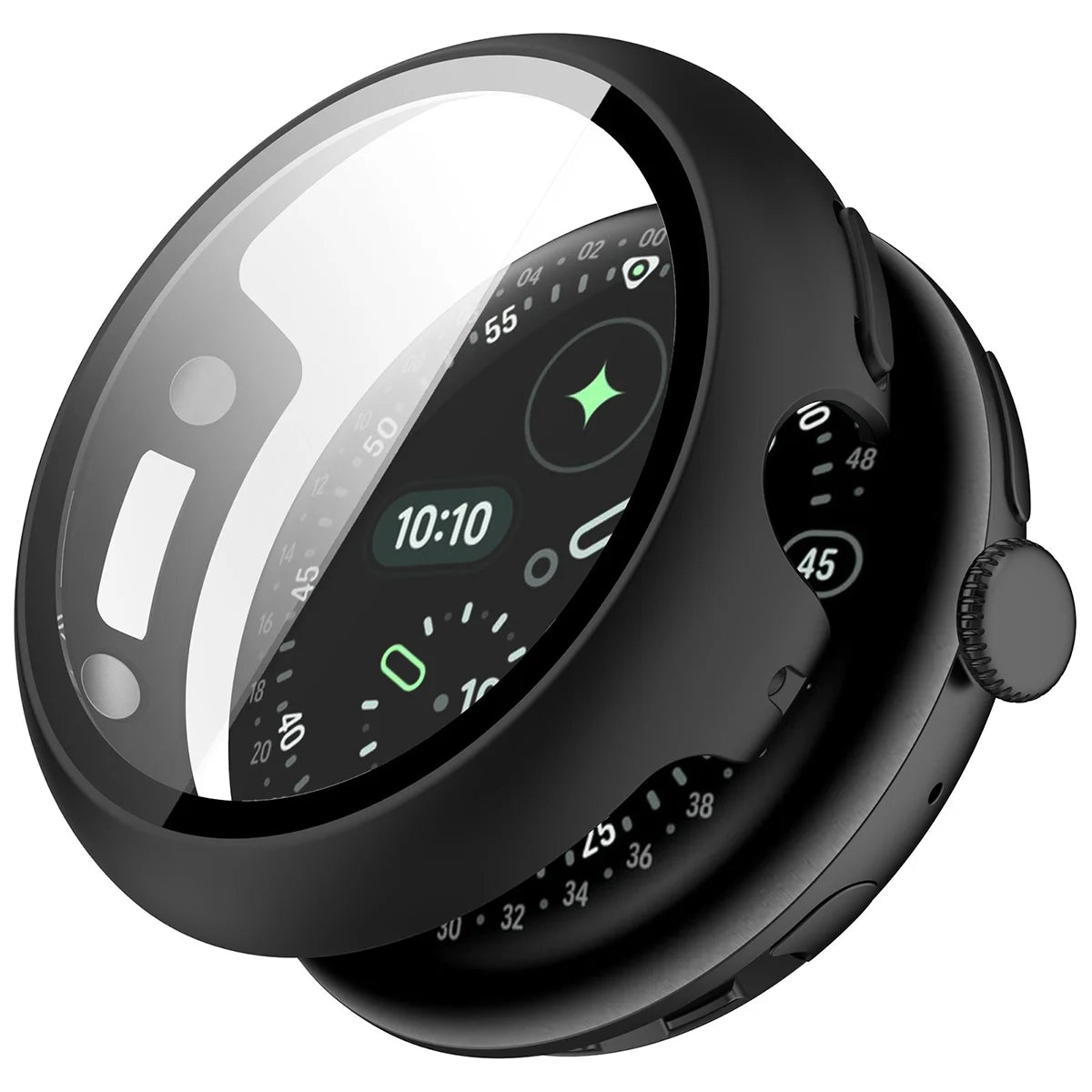 Schutzhülle mit Glas für Google Pixel Watch 4 41 mm, Bizon Case Watch Adamo, Matte Schwarz
