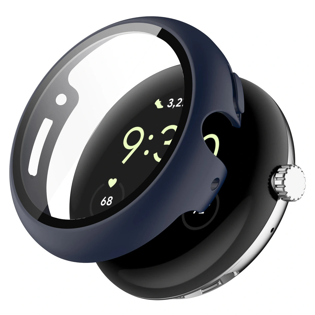 Schutzhülle mit Glas für Google Pixel Watch 4 45 mm, Bizon Case Watch Adamo, mattes Dunkelblau