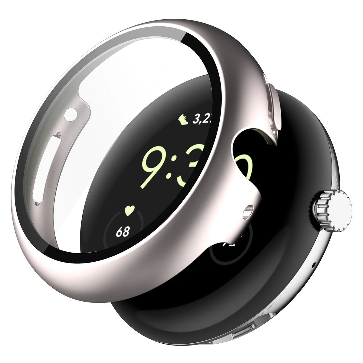 Schutzhülle mit Glas für Google Pixel Watch 4 45 mm, Bizon Case Watch Adamo, satiniertes Champagner