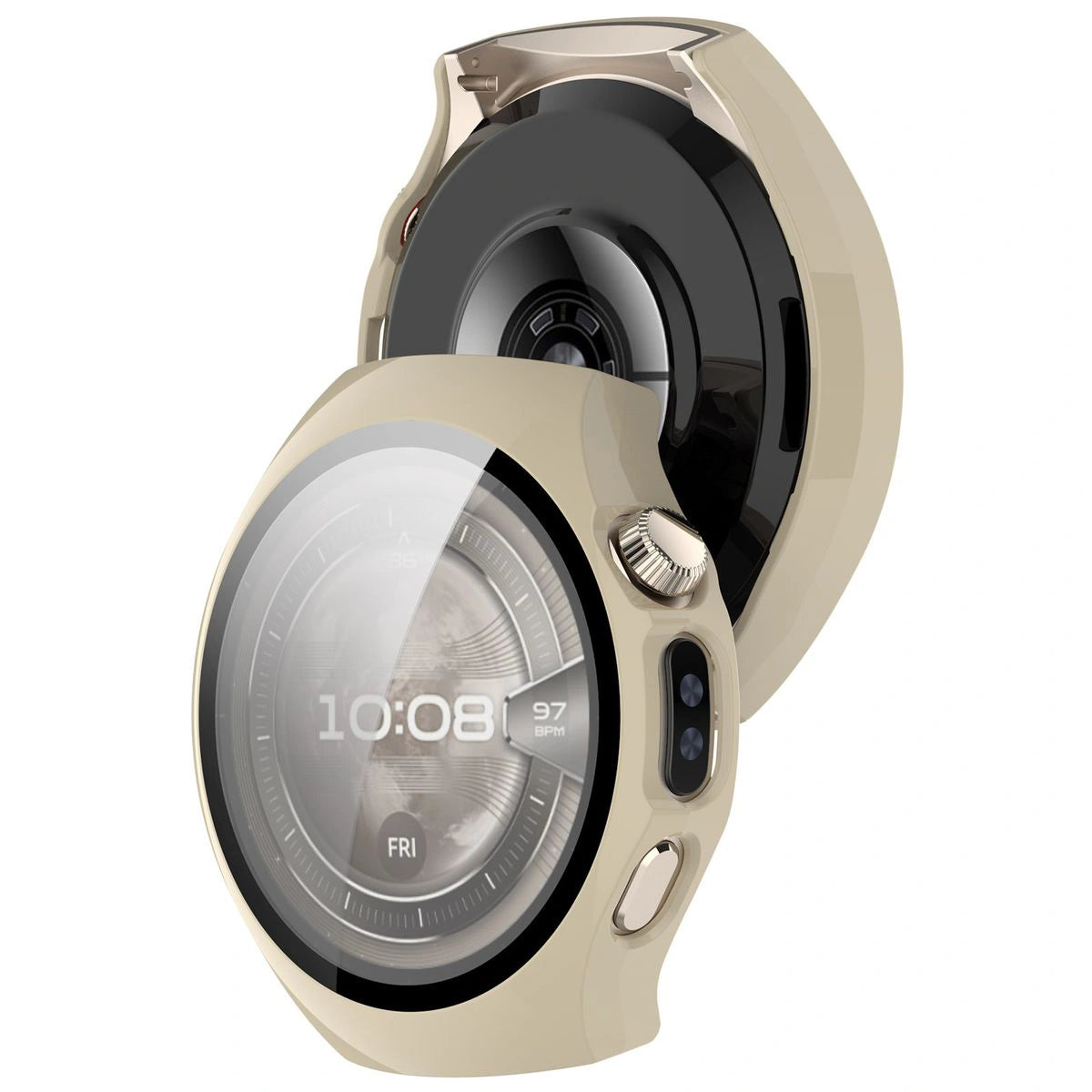 Schutzhülle mit Glas für Huawei Watch 5 42 mm, Bizon Case+Glass Watch, Beige