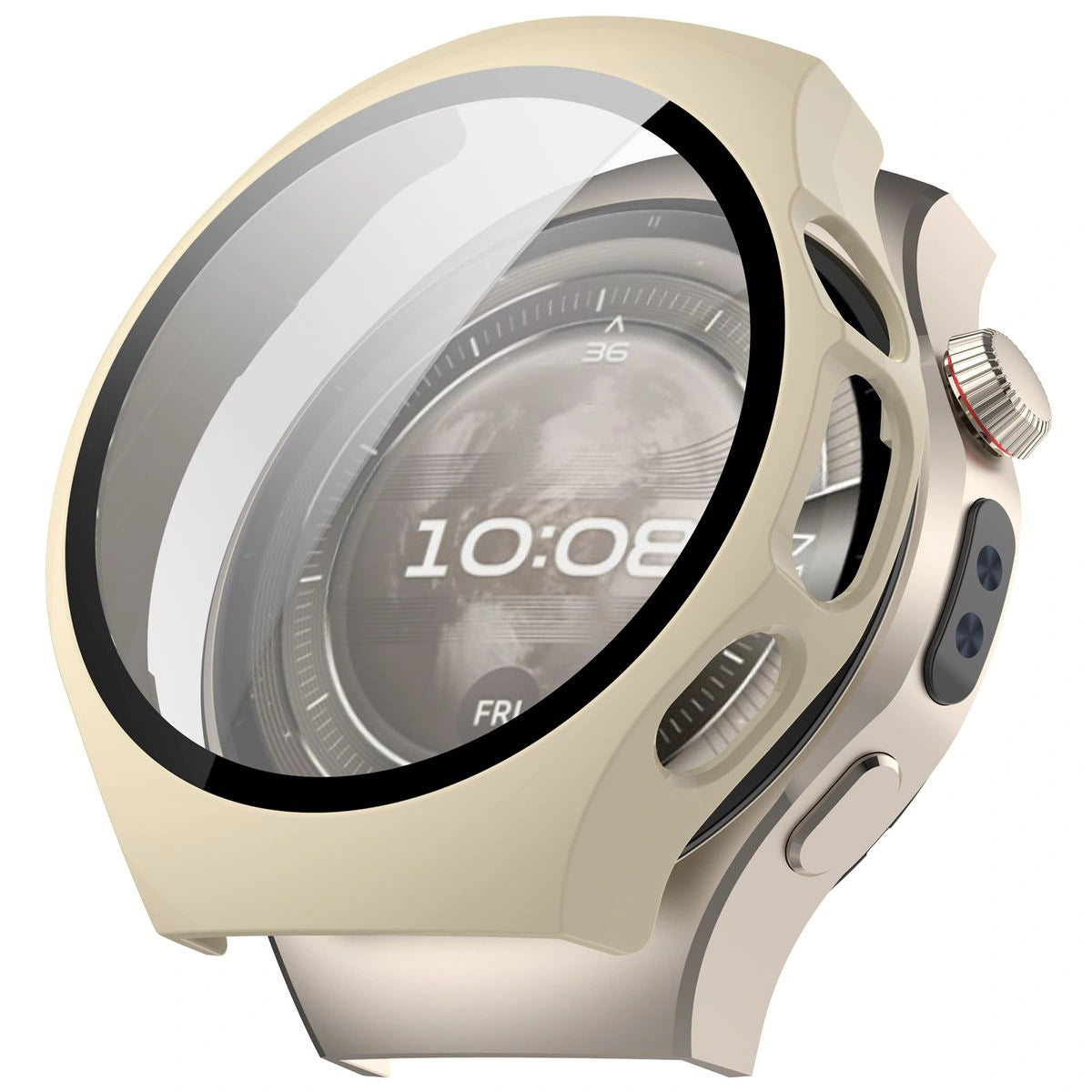 Schutzhülle mit Glas für Huawei Watch 5 42 mm, Bizon Case+Glass Watch, Beige