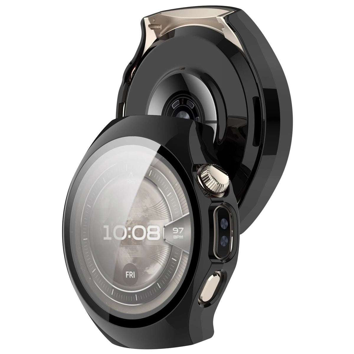 Schutzhülle mit Glas für Huawei Watch 5 42 mm, Bizon Case+Glass Watch, Schwarz