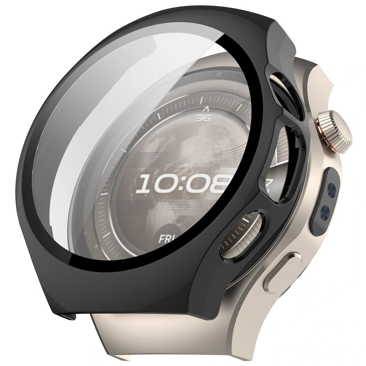Schutzhülle mit Glas für Huawei Watch 5 42 mm, Bizon Case+Glass Watch, Schwarz