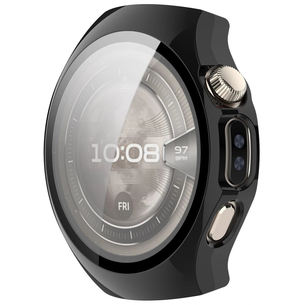Schutzhülle mit Glas für Huawei Watch 5 42 mm, Bizon Case+Glass Watch, Schwarz