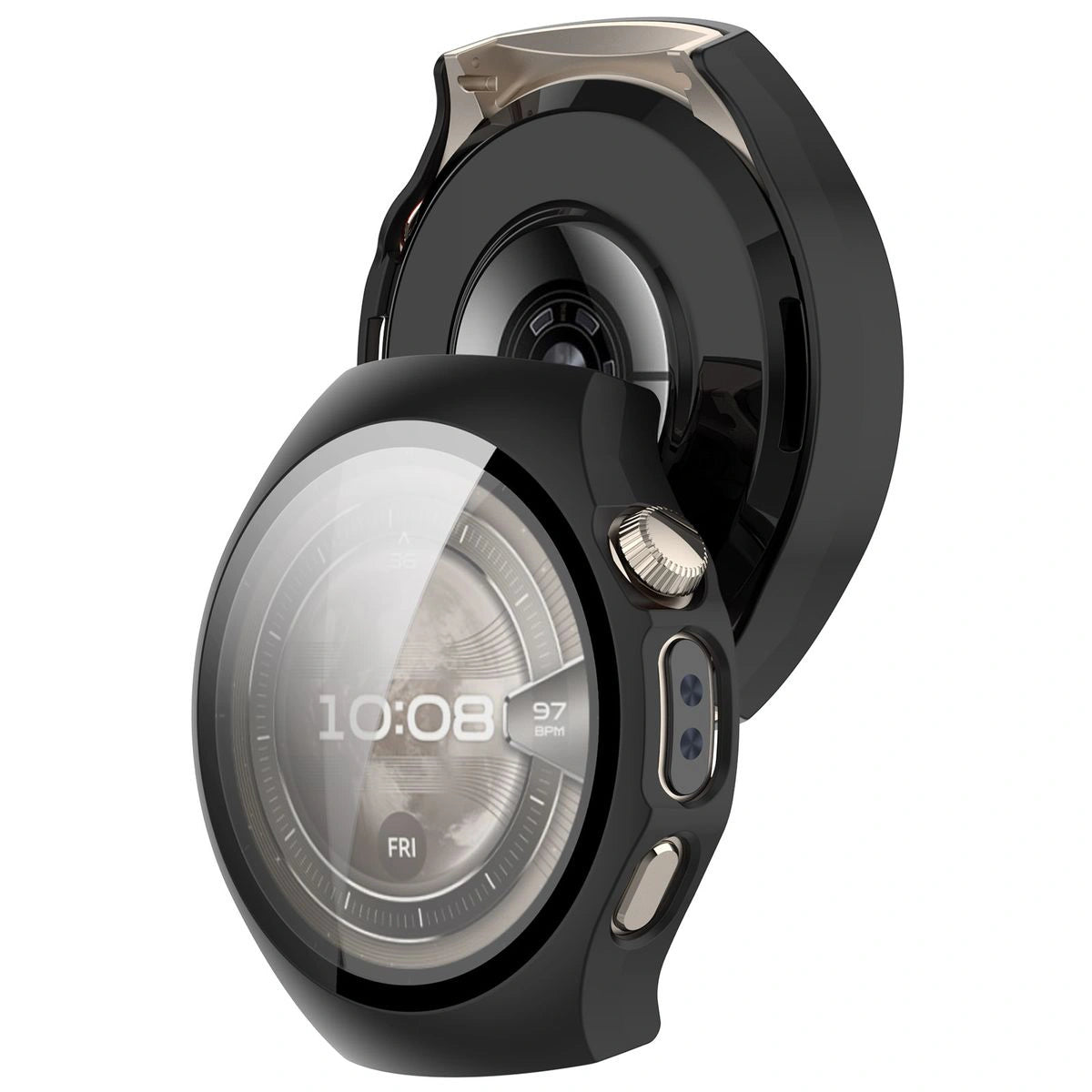 Schutzhülle mit Glas für Huawei Watch 5 42 mm, Bizon Case+Glass Watch, Mattes Schwarz