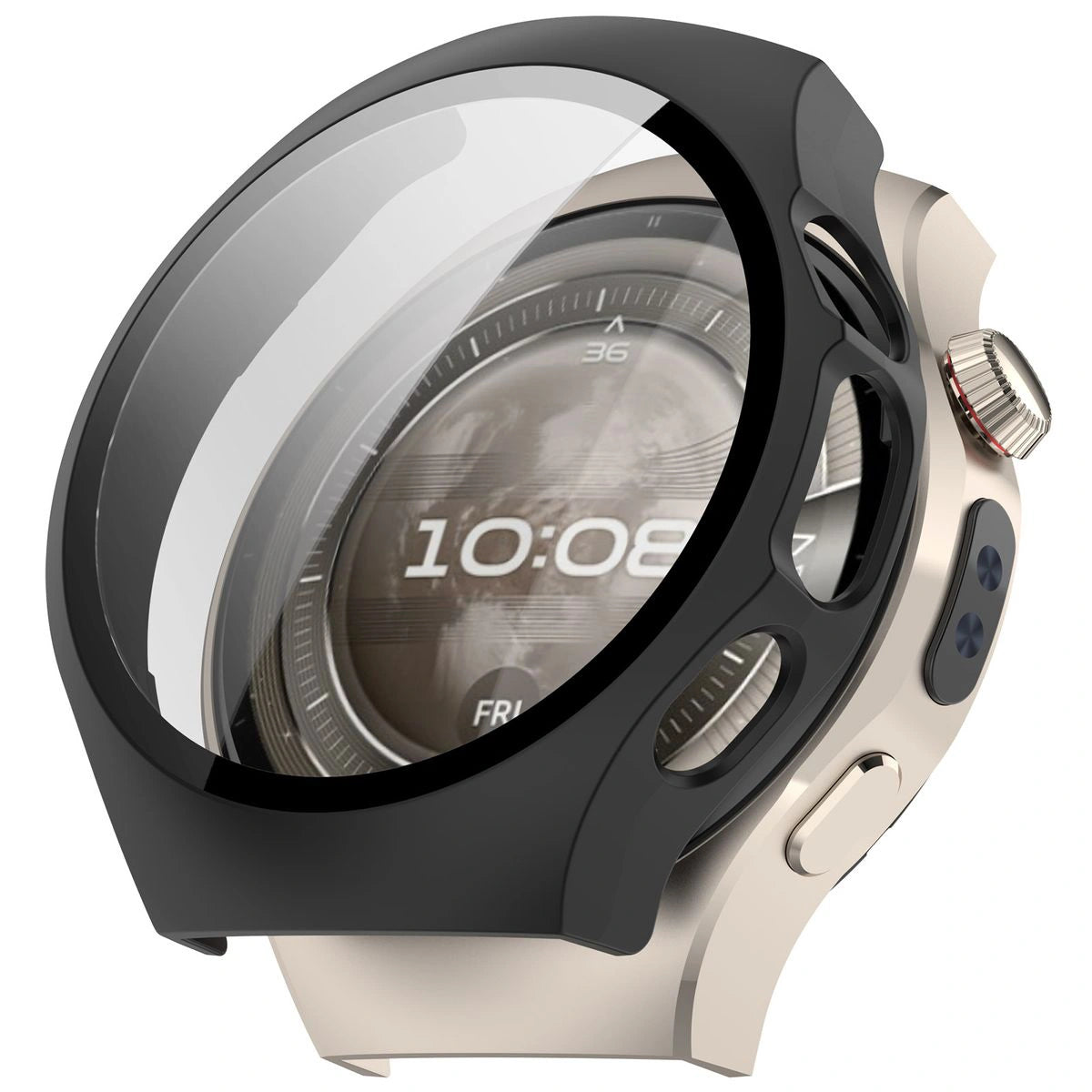 Schutzhülle mit Glas für Huawei Watch 5 42 mm, Bizon Case+Glass Watch, Mattes Schwarz