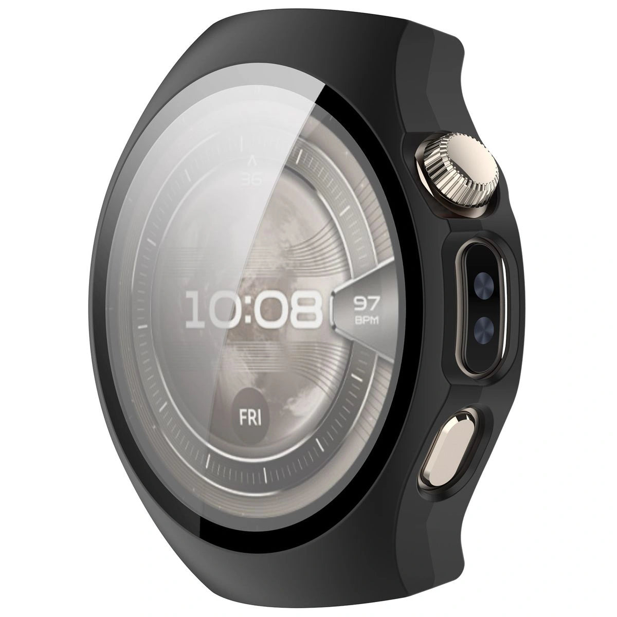 Schutzhülle mit Glas für Huawei Watch 5 42 mm, Bizon Case+Glass Watch, Mattes Schwarz