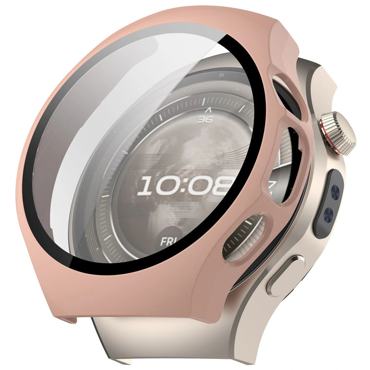 Schutzhülle mit Glas für Huawei Watch 5 42 mm, Bizon Case+Glass Watch, Rosa