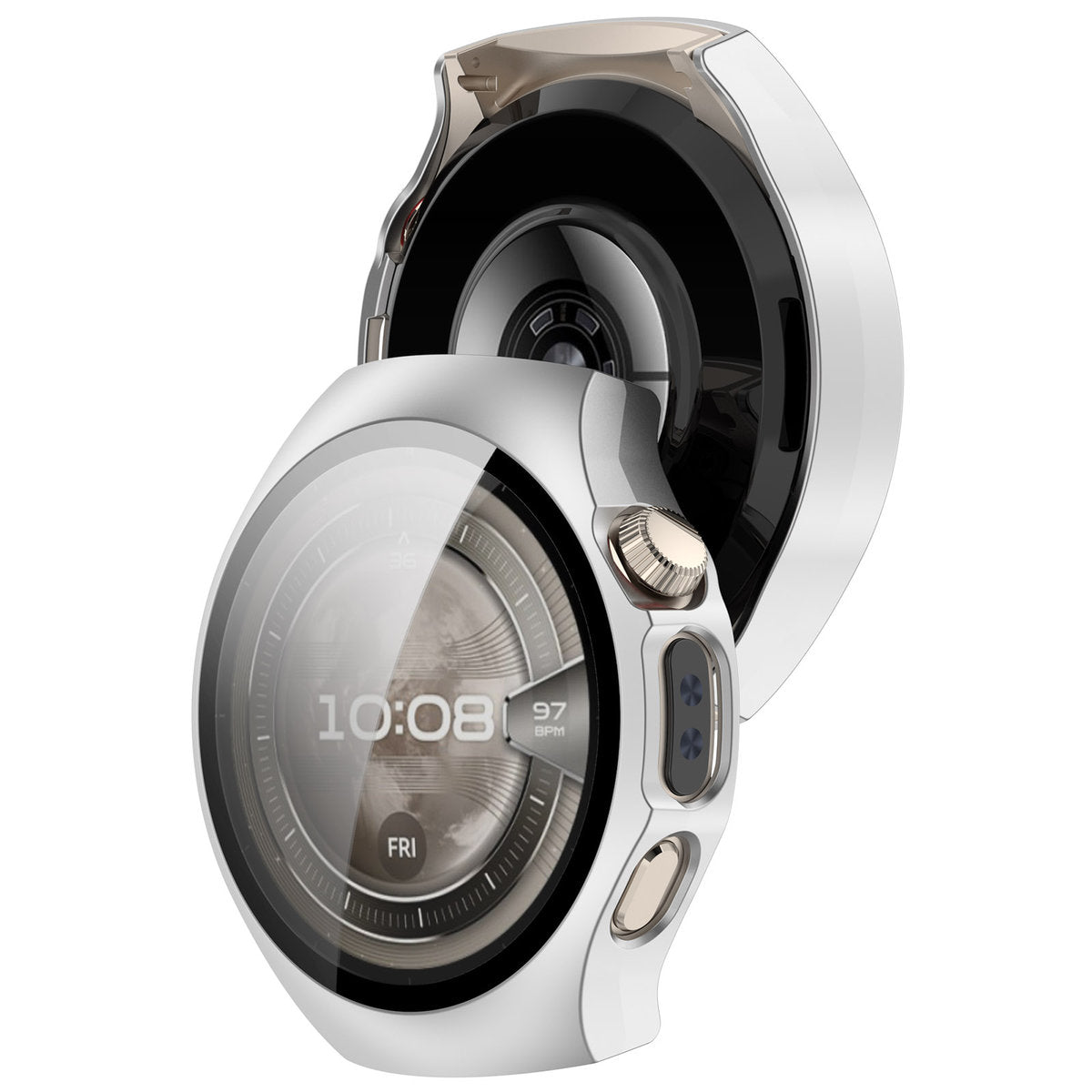 Schutzhülle mit Glas für Huawei Watch 5 42 mm, Bizon Case+Glass Watch, Satin Silber