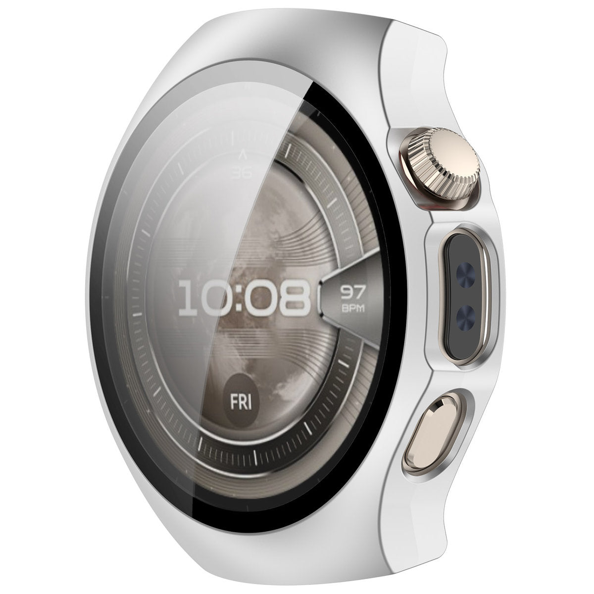 Schutzhülle mit Glas für Huawei Watch 5 42 mm, Bizon Case+Glass Watch, Satin Silber