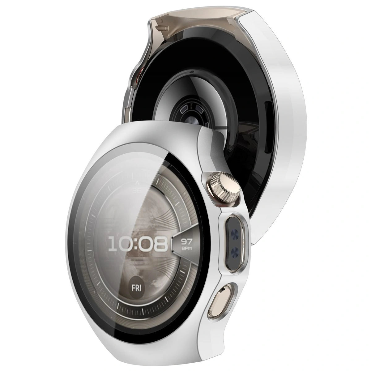 Schutzhülle mit Glas für Huawei Watch 5 46 mm, Bizon Case+Glass Watch, Satin Silber