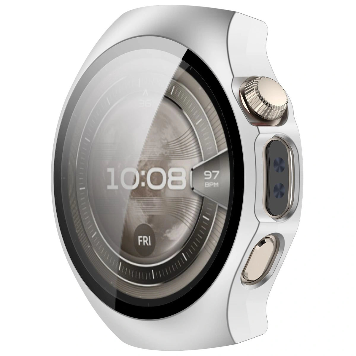 Schutzhülle mit Glas für Huawei Watch 5 46 mm, Bizon Case+Glass Watch, Satin Silber