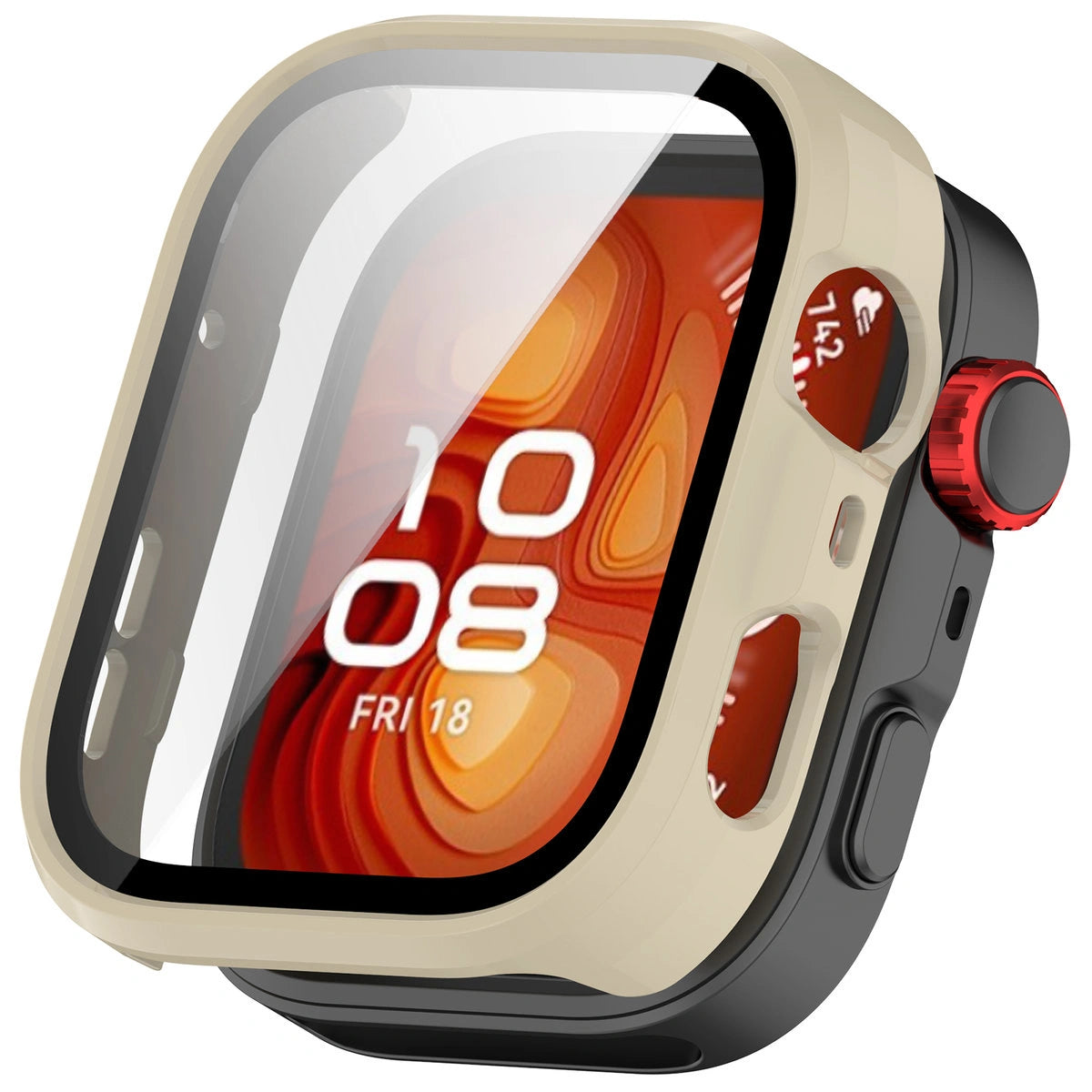 Schutzhülle mit Glas für Huawei Watch Fit 4 Pro, Bizon Case+Glass Watch, Beige