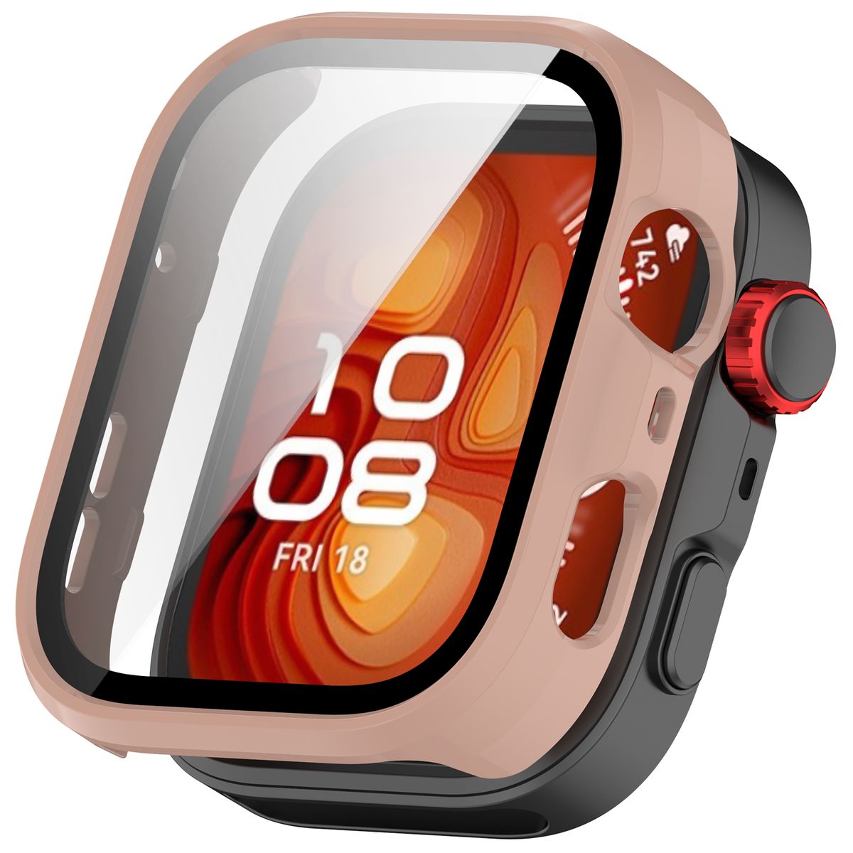 Schutzhülle mit Glas für Huawei Watch Fit 4 Pro, Bizon Case+Glass Watch, Rosa
