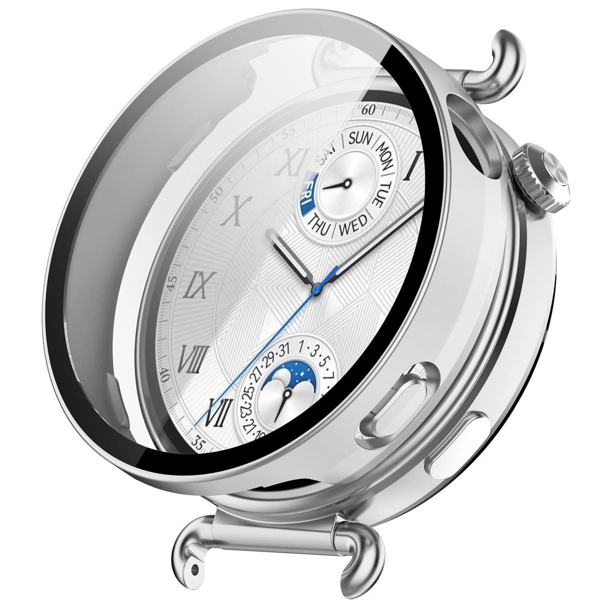 Schutzhülle mit Glas für Huawei Watch GT6 41 mm. Bizon Case+Glass Watch, satiniertes Silbern