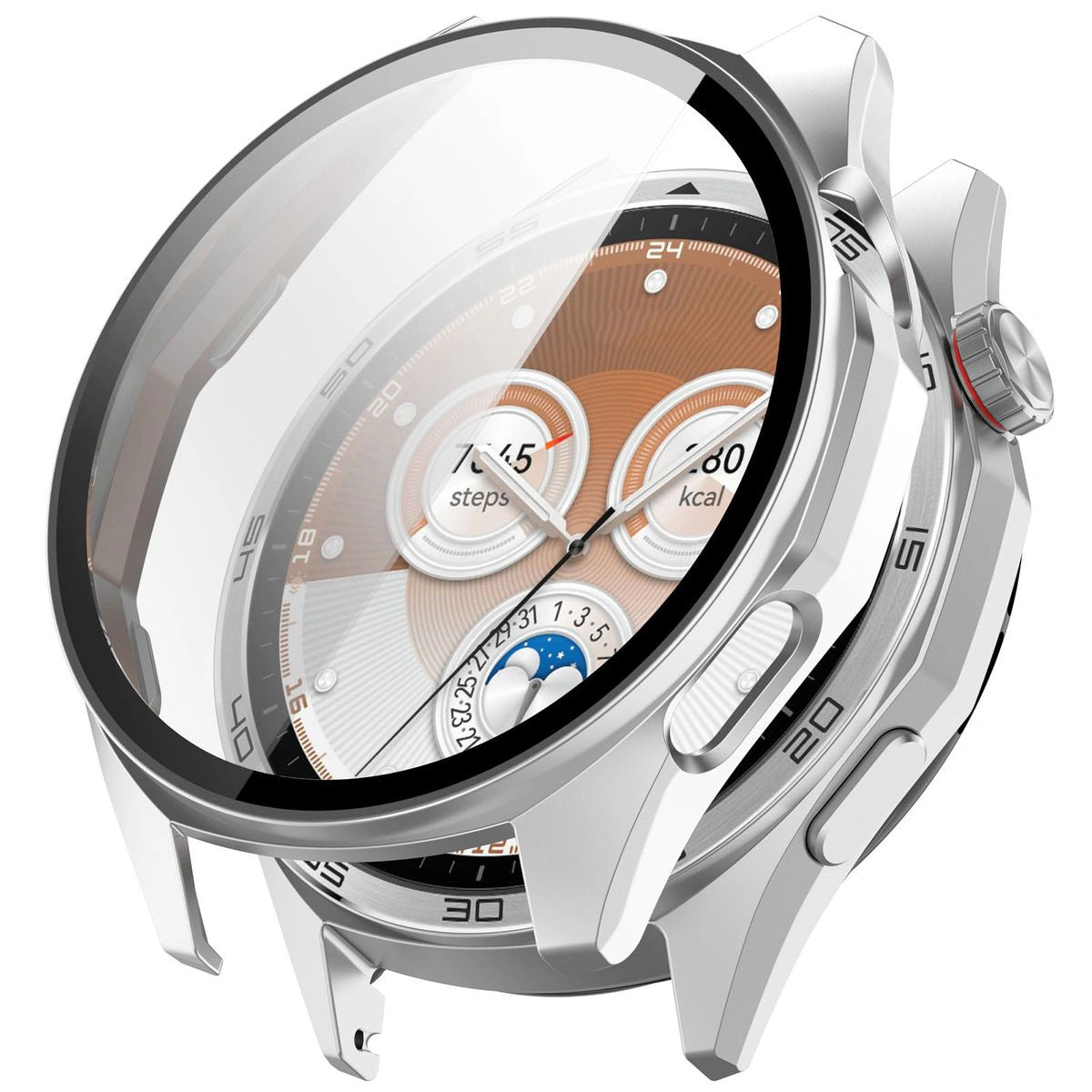 Schutzhülle mit Glas für Huawei Watch GT6 46 mm. Bizon Case+Glass Watch, Matt Silber